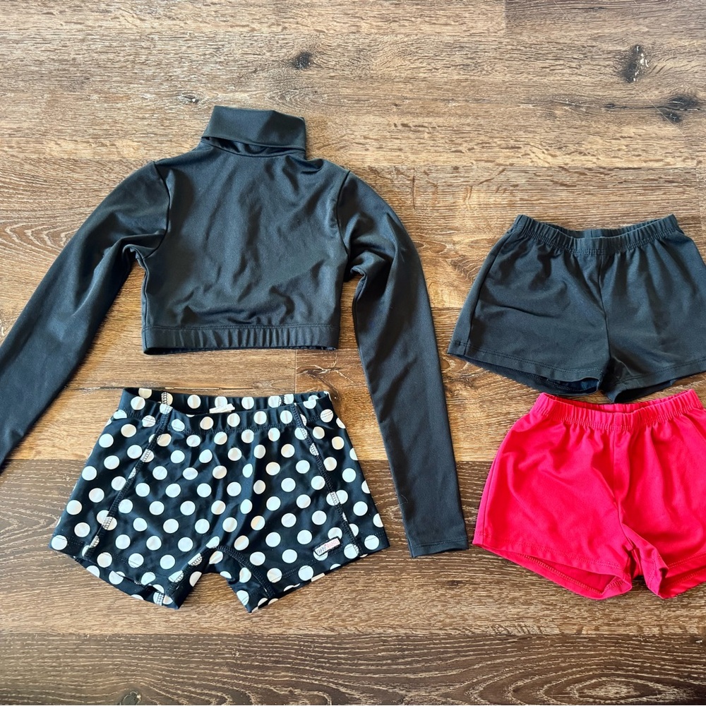 Kids Cheer Long Sleeve Black Dance Crop Top with Assorted Shorts